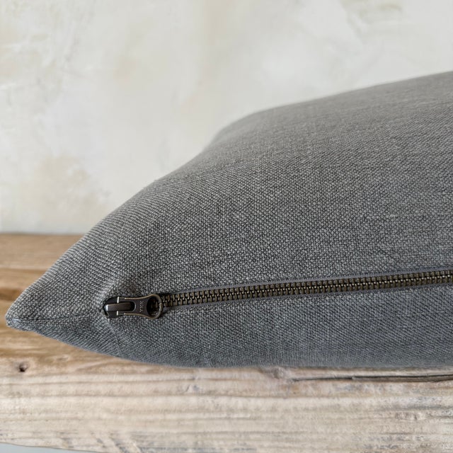Mid-Century Modern Stone Washed Linen Pillow -Khaki For Sale - Image 3 of 5