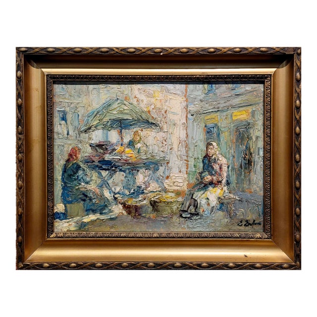 Erno Erb - Women at the Market - 1920s Oil Painting For Sale