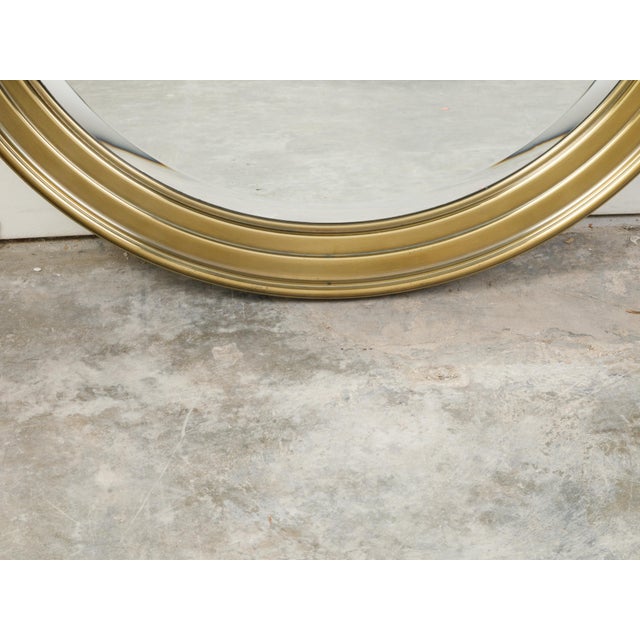 Midcentury Brass Circular Mirror with Stepped Frame and Beveled Edge For Sale In Atlanta - Image 6 of 7