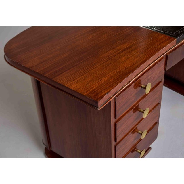 Burnt Umber French Art Deco Mahogany Executive Desk With Inset Leather Writing Surface, Circa 1930s For Sale - Image 8 of 13