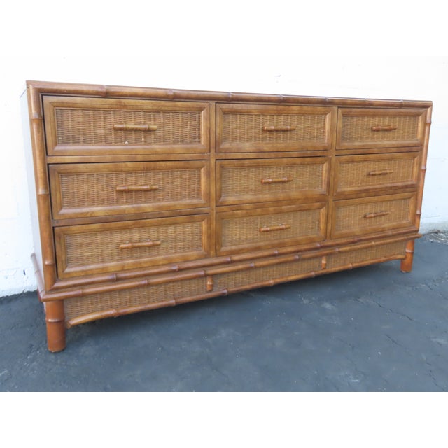 American of Martinsville Hollywood Regency Woven Rattan Dresser 6448 For Sale - Image 16 of 18