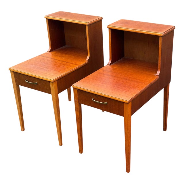 Scandinavian Teak Nightstands with Double Top, 1965, Set of 2 For Sale