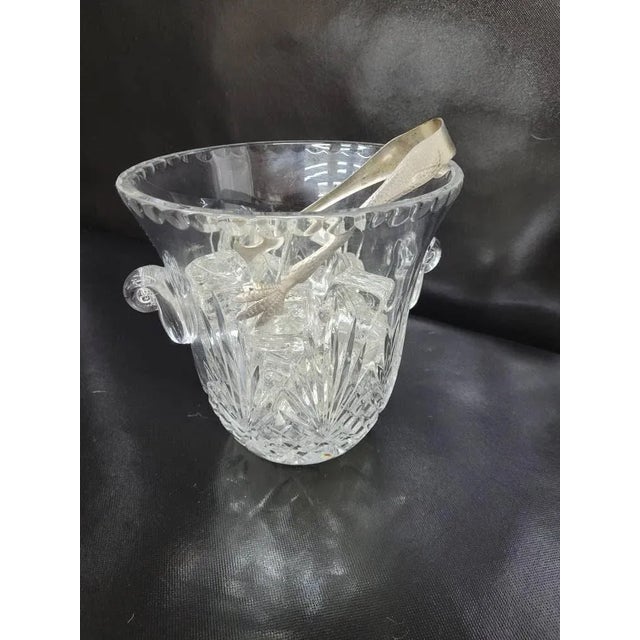 Vintage Crystal Etched Cut Glass Ice Bucket With Thongs - Set of 2 For Sale - Image 11 of 11