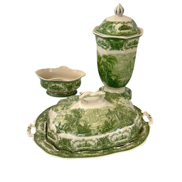 Italian Late 20th Century Italian Reproduction Green and White China Tea Set - 24 Pieces For Sale - Image 3 of 12