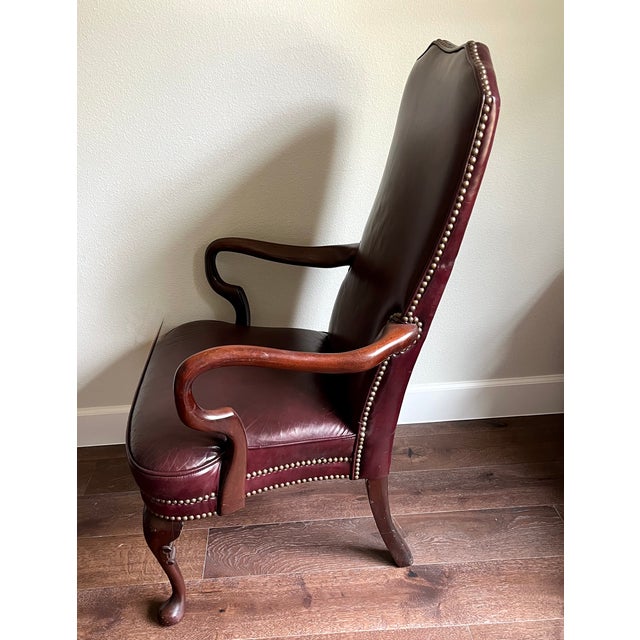 Late 20th Century St. Timothy Queen Anne Style Maroon Leather Library/Office Chairs - A Pair For Sale - Image 9 of 12