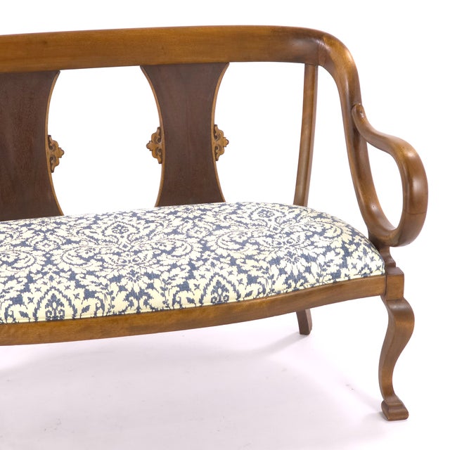 Vintage Neoclassical Revival Lyre Arm Wood Settee Bench For Sale In Phoenix - Image 6 of 10