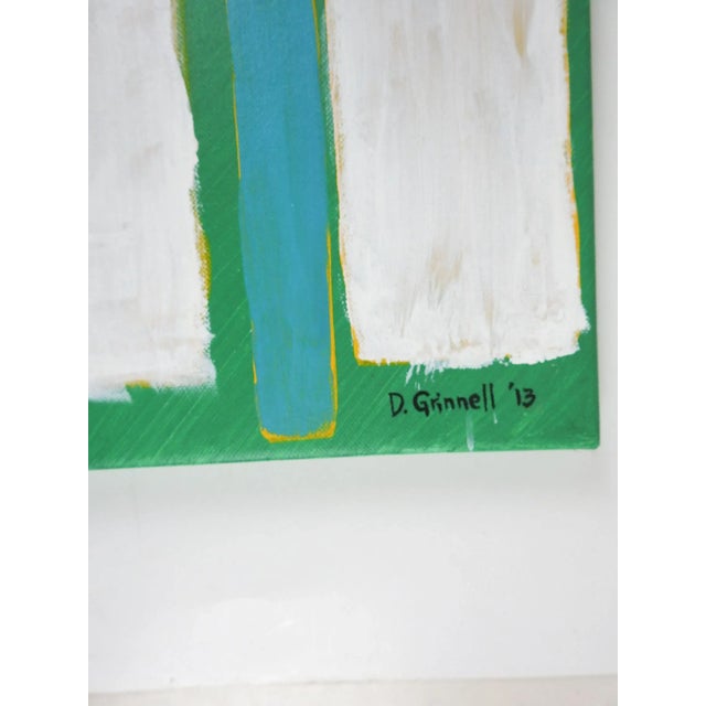 2013 abstract acrylic on canvas painting by David Grinnell (21st century) Texas. In green, blue and white. Signed lower...
