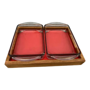 Mid 20th Century Danish Wood Glass Serving Dish Tray