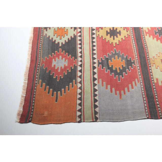 Textile 1950s Multi Soft Colors Vintage Turkish Kilim Rug-5' 7'' X 10' 7'' For Sale - Image 7 of 12