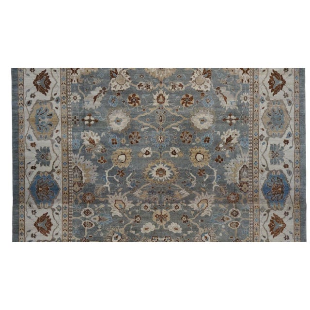Afghan Wool Sultanabad Master 14 x 18 Grey-Blue, Ivory & Brown Handmade Area Rug #1143220