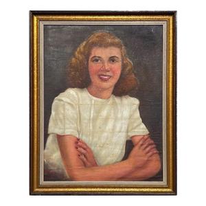 Vintage Boho Original Portrait of Lady Oil on Board