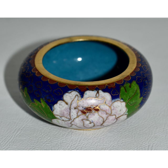 Blue Vintage Chinese Mini Cloisonné' Bowl W/Floral Details For Sale - Image 8 of 11