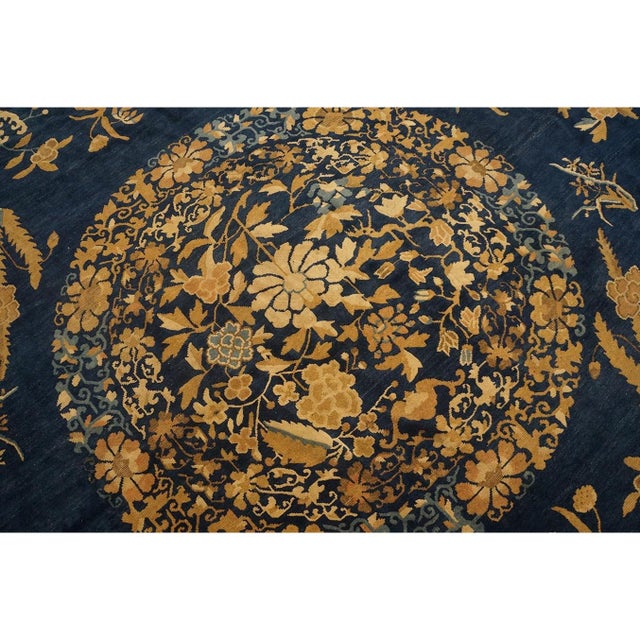 Navy Blue 1920s Antique Floral Medallion Oriental Knotted Chinese Peking 11' X 13' 5" Rug For Sale - Image 8 of 11