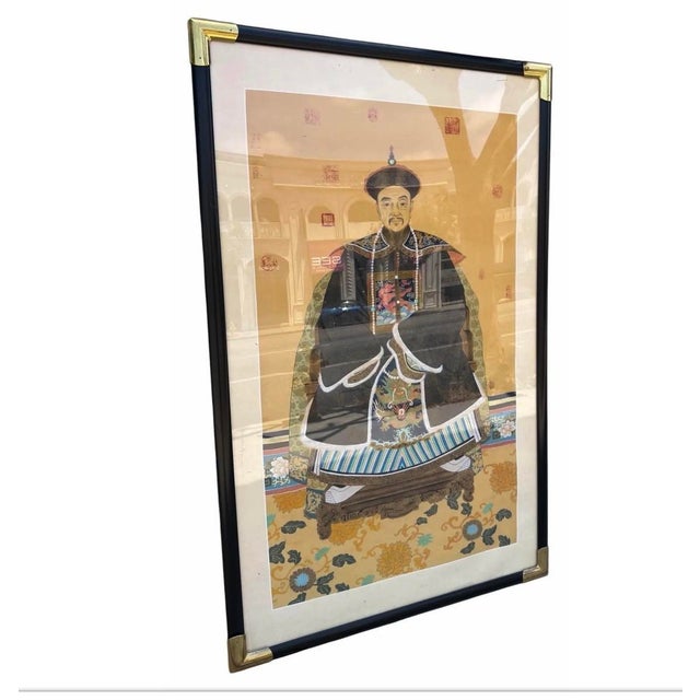 Antique Qing Dynasty Chinese Ancestor Life Size Male Portrait Painting.