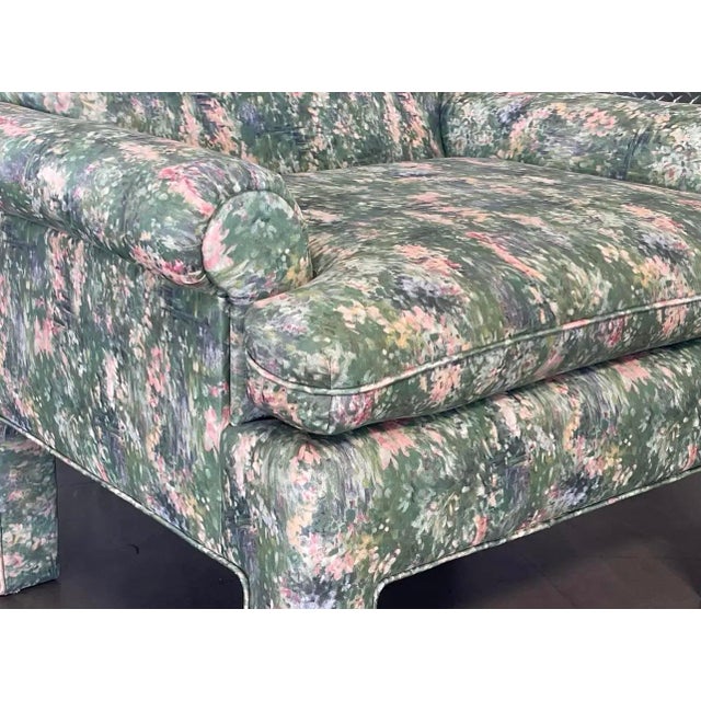 80s/90s Postmodern Parsons Style Arm Chairs, Vintage Lounge Chair, Modern Club Chair, Floral For Sale - Image 4 of 8