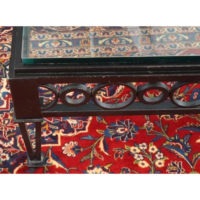 Mid Century Style Circle Pattern Black Iron & Glass Cocktail Coffee Table For Sale In New York - Image 6 of 12