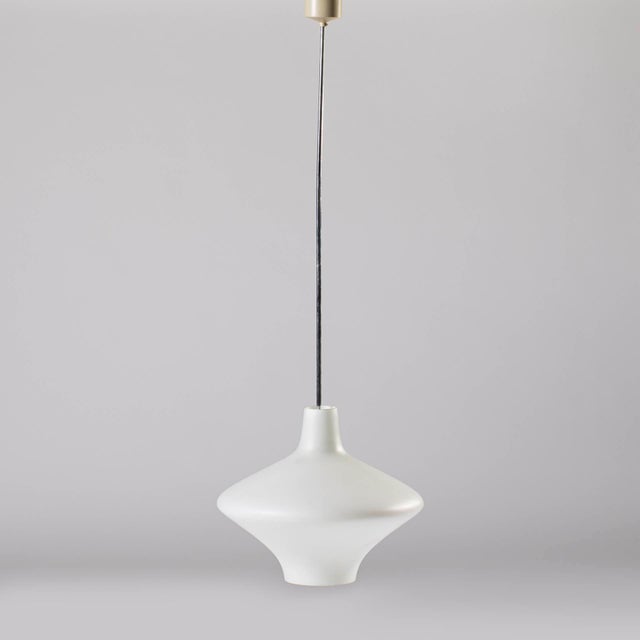 Mid-Century Modern Vintage Pendant Lamp in White Glass by Valasske Mezirici, Czechoslovakia, 1960 For Sale - Image 3 of 4