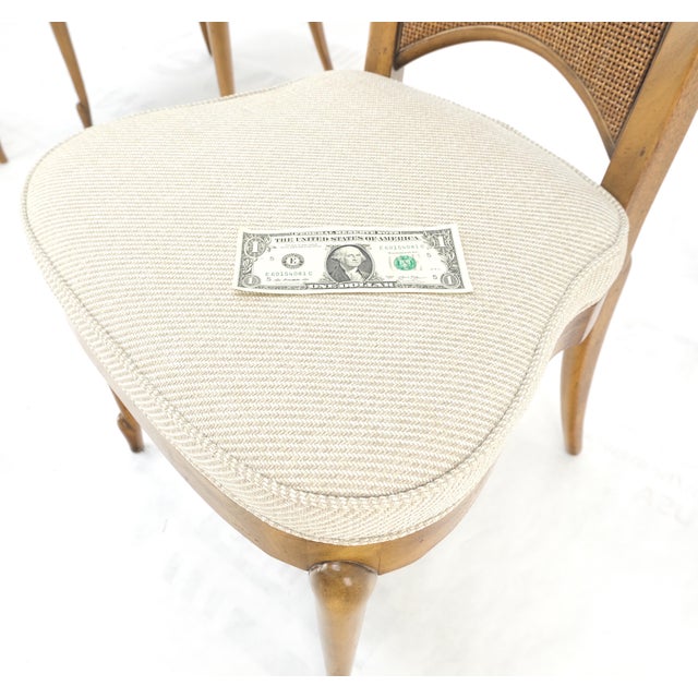 Set 4 Burl Wood Cane Back NEW Upholstery Dining Chairs Mid Century Modern MINT!