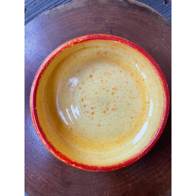 1970s Vintage Drip Glaze Orange Flame Pattern Ceramic Bowl For Sale - Image 5 of 7