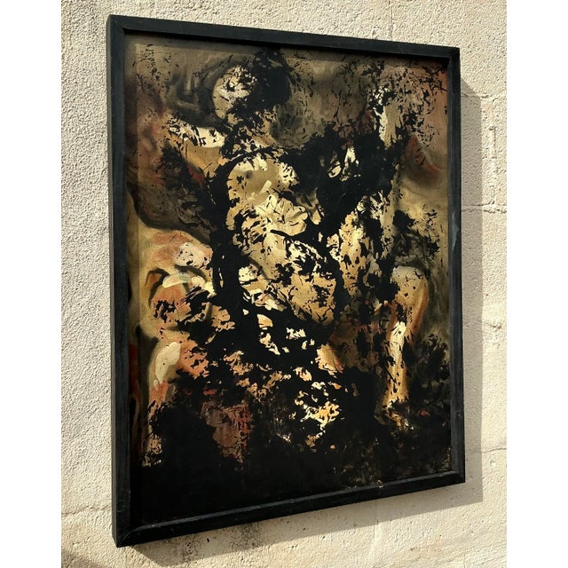 Abstract Vintage Boho Abstract Painting on Canvas For Sale - Image 3 of 6