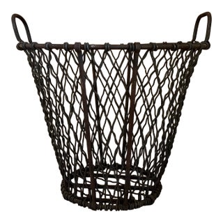 Large Antique Early 20th Century Heavy Gauge Industrial Wire Work Basket With Handles for Garden or Hearth For Sale