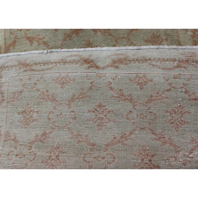 Textile Latticework Vintage Turkish Oushak Runner in Light Cream and Coral 2'10 X 11'3 For Sale - Image 7 of 8