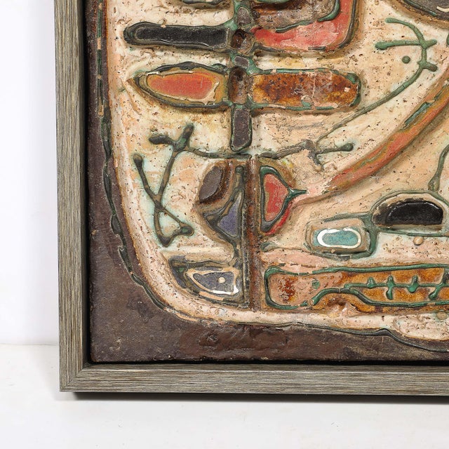 Ceramic Mid-Century Abstract Israeli Earthenware Plaque in Burnt Umber, Cream & Red Hues, Sofia Kisselov For Sale - Image 7 of 12