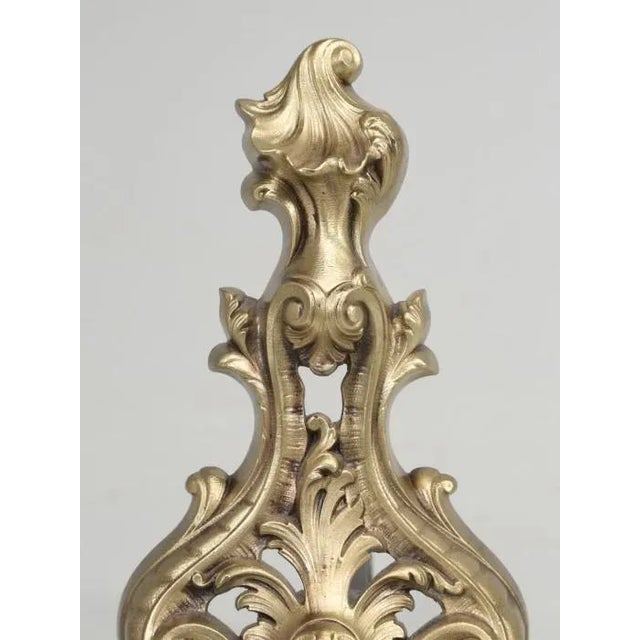 Gold Antique French Rococo Solid Bronze Andirons For Sale - Image 8 of 13
