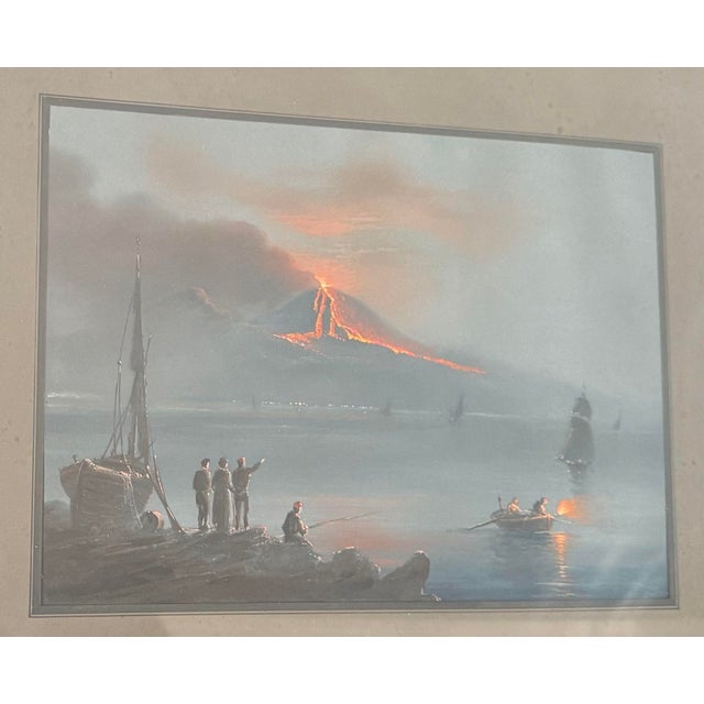 A Pair of Italian Gouaches With Day and Night Views of an Erupting Volcano, Late 19th Century For Sale - Image 9 of 12