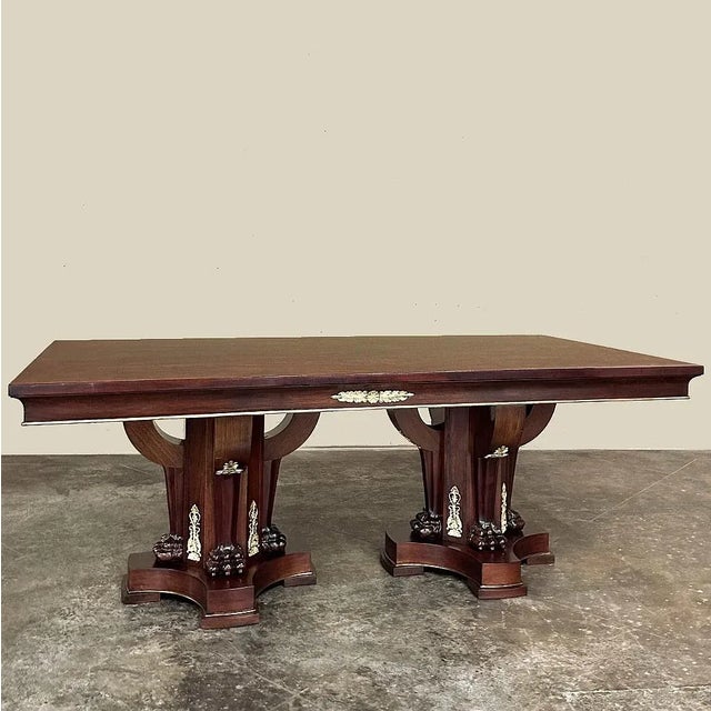 Mid 20th Century Antique French Empire Mahogany Double Pedestal Dining ~ Conference Table For Sale - Image 5 of 17