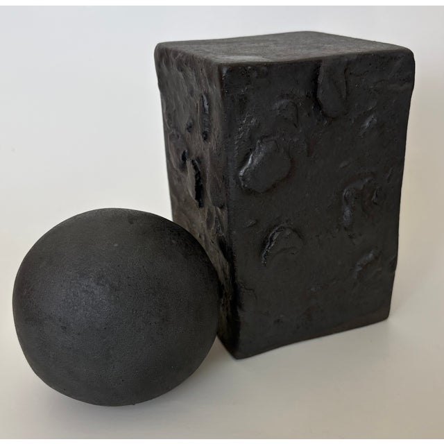 Brutalist Matt Black Brutalist Ball and Column Sculpture For Sale - Image 3 of 8