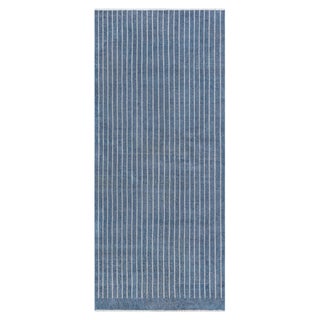Modern Hand-Knotted Wool Pile Runner in Striped Blue by Doris Leslie Blau For Sale