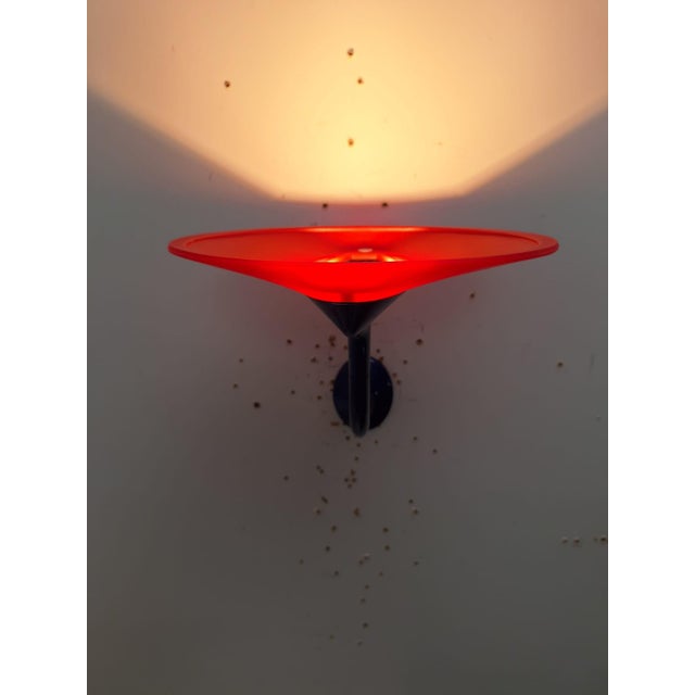 Postmodern Wall Lamps in Red and Yellow Satin Glass with Black Lacquered Metal Structure, Italy, 1980, Set of 2 For Sale - Image 4 of 17
