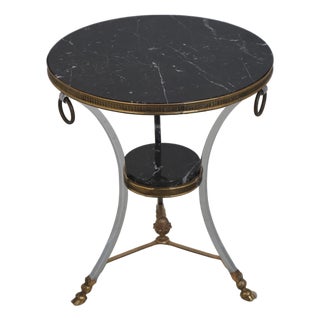 Regency Style Steel & Brass Marble Top Occasional Table For Sale
