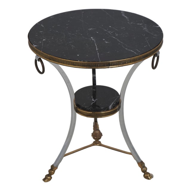 Regency Style Steel & Brass Marble Top Occasional Table For Sale
