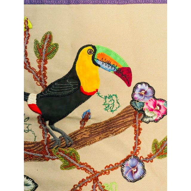 1950s 1950s Colorful Textile Wall Art With Toucan Bird From Costa Rica For Sale - Image 5 of 7