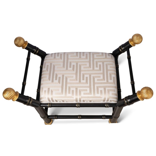 Port 68 Boca Black Paros Greek Key Bamboo Bench For Sale - Image 4 of 6