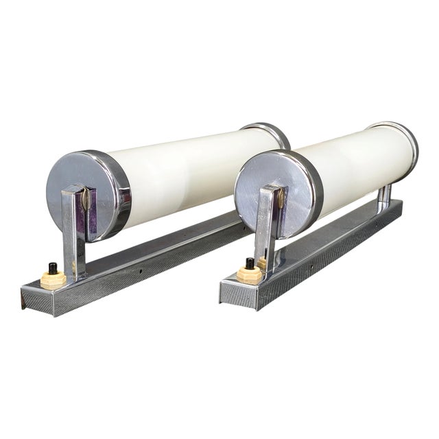 Art Deco Chrome and Glass Wall Lights, Former Czechoslovakia, 1930s, Set of 2 For Sale