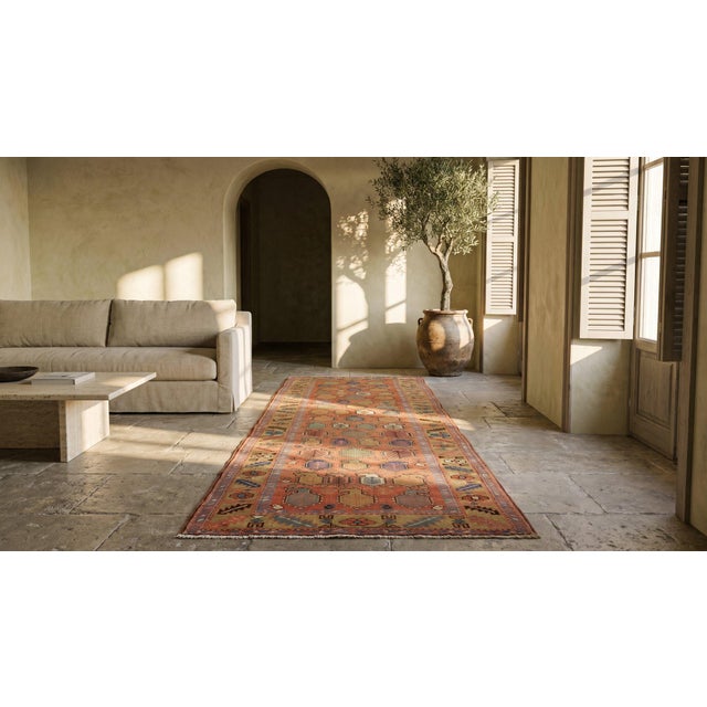 1890s Orange Salmon Tribal Paisley Antique n.w. Persian Bakshaiesh Rug 3'4" X 12'6" Handknotted Wool Carpet For Sale - Image 9 of 9
