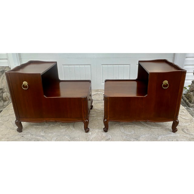 Henredon Heritage Henredon Walnut Tables French Louis XV 2 Tier Step Side End Pair 60s For Sale - Image 4 of 15