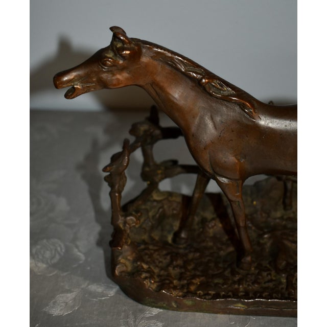 1960s Vintage Bronze Horse on a Fenced Pastural Base For Sale - Image 5 of 12