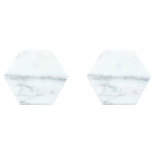 Hexagonal White Carrara Marble Coasters, Set of 2 For Sale
