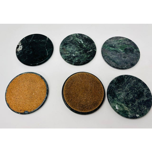 Green Marble Coasters Set 6 Pieces Handmade in Italy Collectible 1970 For Sale In Palm Springs - Image 6 of 6