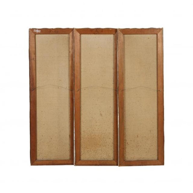Antique Triptych of Flamingos In Tropical Landscape For Sale - Image 10 of 11