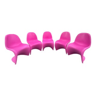 Extremely Rare Set of Five Verner Panton Hot Pink Chairs, Circa 2001 For Sale