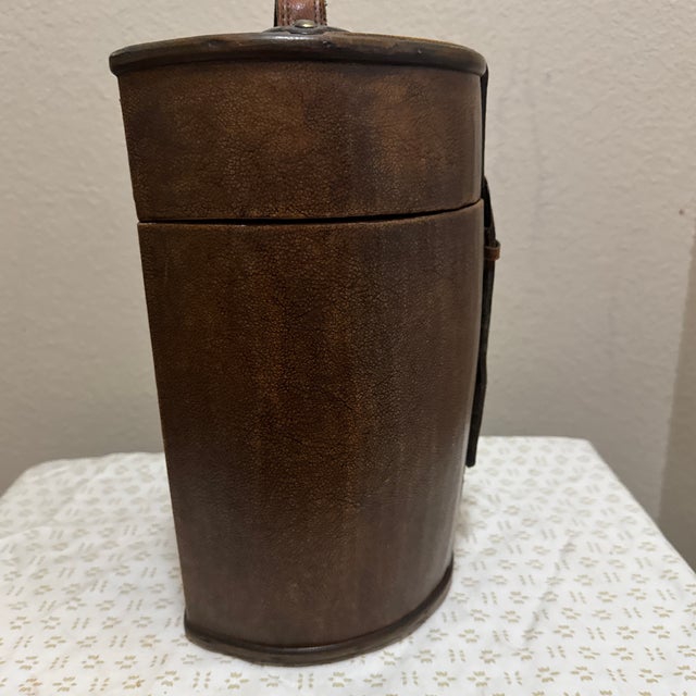 1940s Leather Wine Bottle Holder With Strap Buckle and Handle For Sale - Image 4 of 8