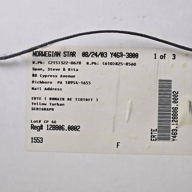 1970s Erté Signed Serigraph Pair – Yellow Turban Ap 60/60 & Rose Turban 264/300 Framed For Sale - Image 11 of 12