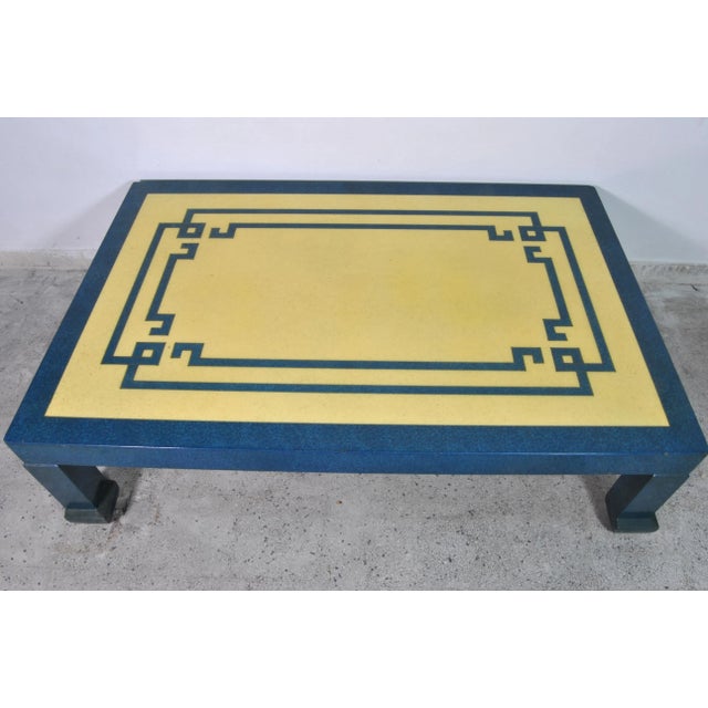 Blue & Ivory Lacquer Coffee Table Attributed to Tommaso Barbi, 1970s For Sale - Image 3 of 4