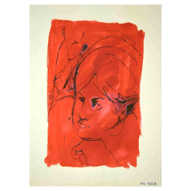 Leo Guida, Portrait, Original Ink & Watercolor, 1970s For Sale