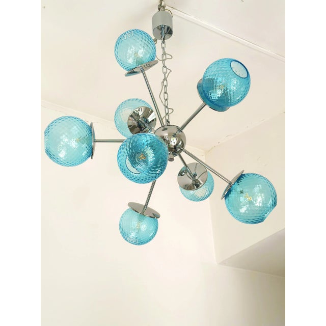 Blue Contemporary Sputnik Light-Blue "Ballotton" Murano Glass Chandelier For Sale - Image 8 of 9